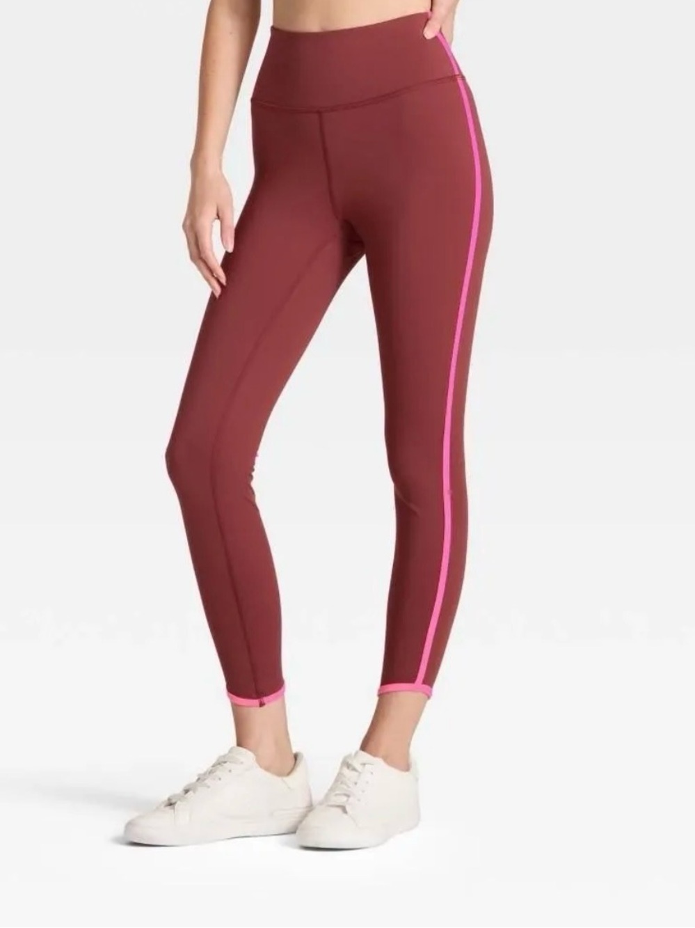 JoyLab Maroon Leggings with Pink Side Stripe